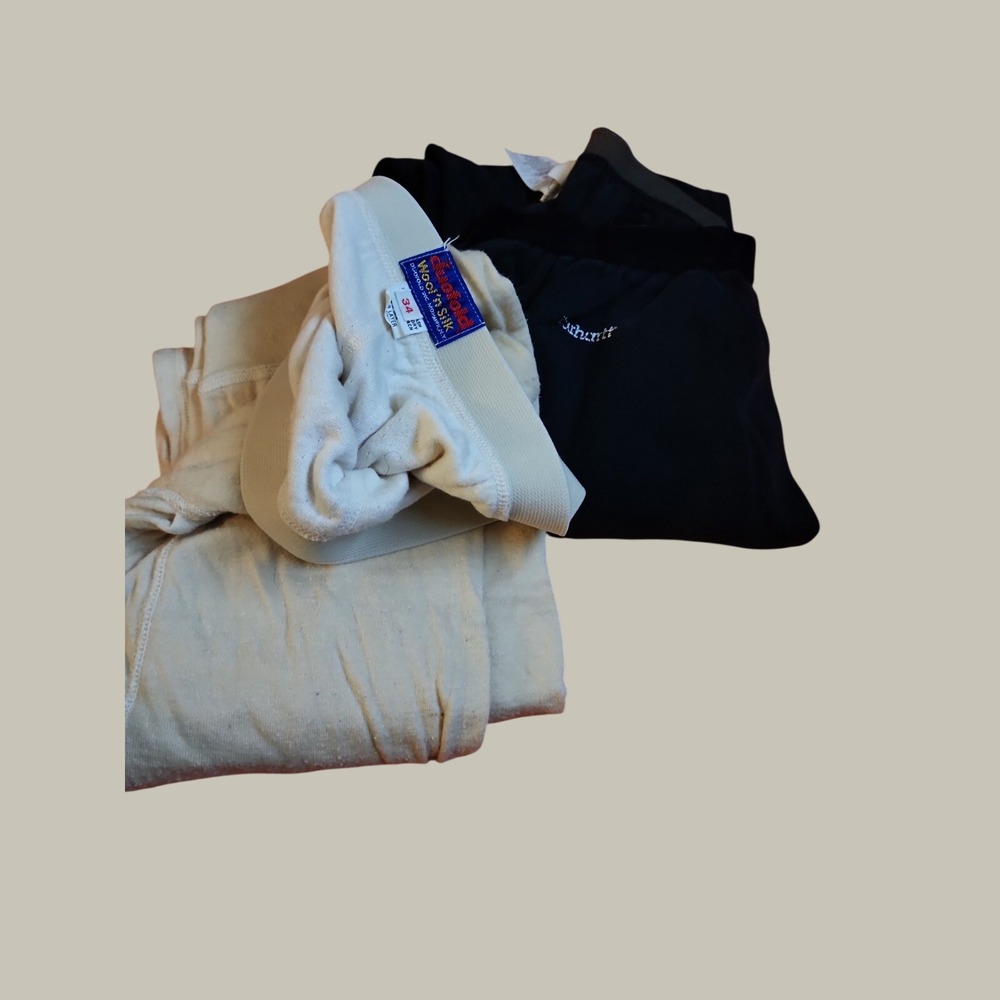 LOT Vintage Duofold 34 Wool N Silk 2 Layer Long Underwear Carhartt Cotton Sz M